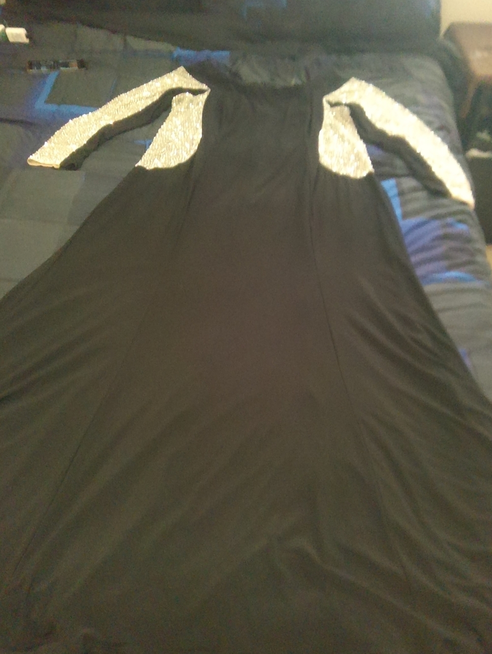 Plus Size Maxi Dress with Silver Sequin Sleeves